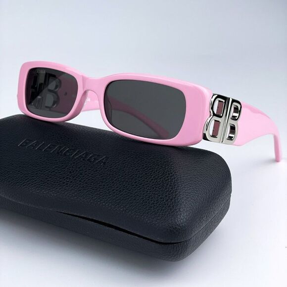 NEW Balenciaga  BB0096S 012 Pink Silver Logo Grey Rectangle Unisex Sunglasses - Picture 1 of 14